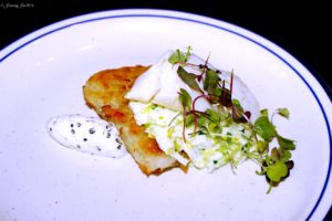 Olive Oil Poached Cod w Caviar Creme Fraiche