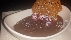 Budino Al Cioccolato (dark chocolate pudding with almond tuile cookie)